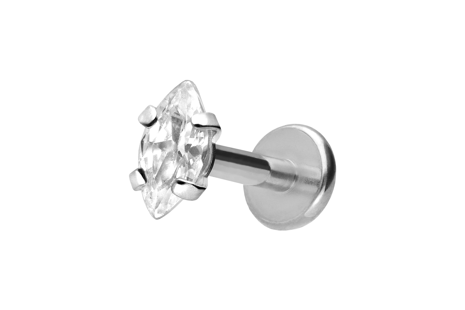 Titan Labret Piercing mit Innengewinde EINGEFASSTER KRISTALLTROPFEN